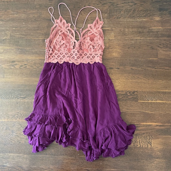Free People Adella mini slip dress pink peach purple size L - Picture 6 of 6